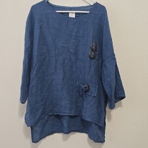 PURO LINO LAGENLOOK Casual Blue Women's Top XL